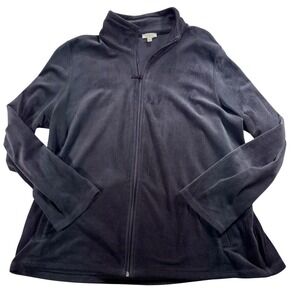 Talbots‎ Petite Black Velour Full Zip Mock Neck Jacket Women XL
